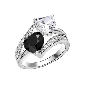 Heart Ring 2 heart stones Clear and Black Zircon Stones NWT